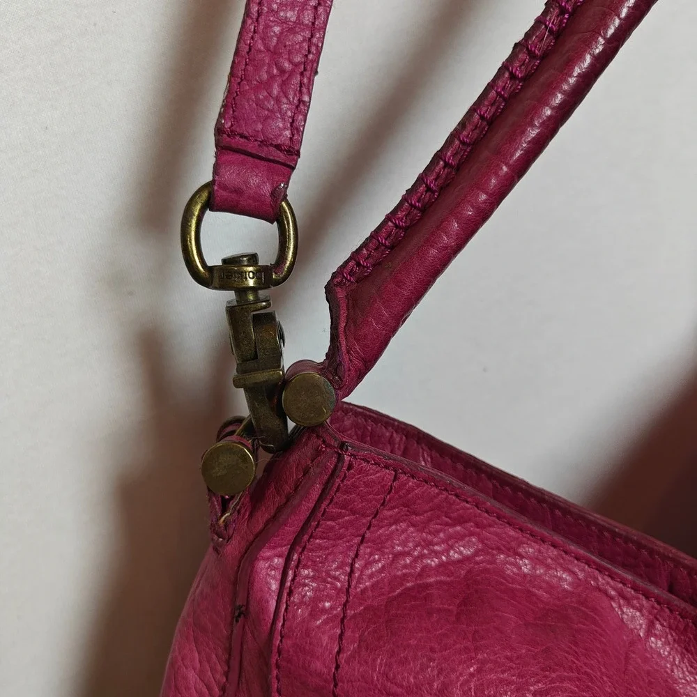 Botkier Fuchsia Pink Pebbled Leather Hobo Shoulder Bag Crossbody Brass Hardware